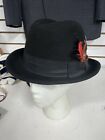 Men's 100% Wool Black Fedora Trilby Godfather Hat With Feather BLH