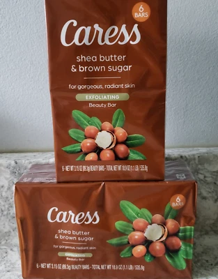 Caress Bar Soap~Shea Butter & Brown Sugar, 2 ~(6ct) pkgs 3.15 oz Bars (12), New - Image 1 of 4