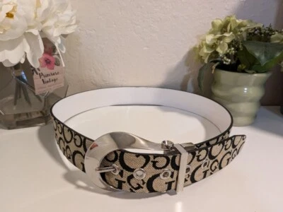 CINTURÓN MUJER GUESS AUTÉNTICO GENUINO Firma Plateado Foto 1 de 2