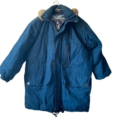 Chaqueta Parka Azul Luhta Studio De Colección Borde de Piel Capucha Rama Voladora Para Hombres L Finlandia Foto 1 de 4