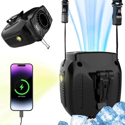 Portable Waist Clip Fan with LED Light Rechargeable Cooling for Outdoor Camping - Image 1 of 4