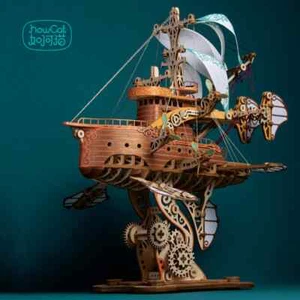 DIY 3D Wooden Puzzle SteamPunk Spaceship Popular Assembly Model Kits Ideal Gift - Picture 1 of 18
