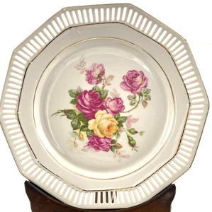LOVELY SCHUMANN BAVARIA PORCELAIN FLOWERED ROSSY PLATE (1946-49) 9.2" Excellent - Picture 1 of 4