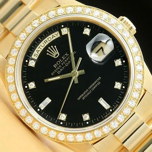 ROLEX MENS DAY-DATE PRESIDENT 18238 FACTORY DIAMOND DIAL 18K YELLOW GOLD WATCH - Picture 1 of 9