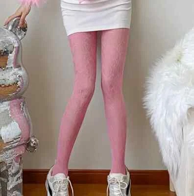 Pantimedias góticas de malla floral para mujer rojo vino huecas Y2K calce ajustado Foto 1 de 4