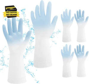 3 Pairs Rubber Cleaning Gloves, Reusable Dishwashing Gloves, Gradient Color Kitc - Picture 1 of 6