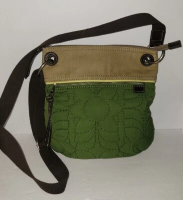 FOSSIL KEY-PER green Fabric Quilted Khaki Crossbody Slingbag Purse - Image 1 of 4