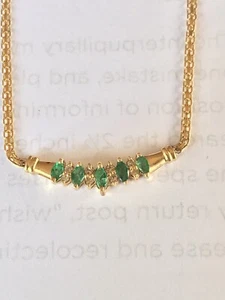 Smaragd und Diamant 14k Gold Halskette - Bild 1 von 6