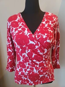 Blusa Top Camisa Talbots Roja y Blanca Estilo Envolvente Rugente Reunida Talla L Poco Usada - Imagen 1 de 3