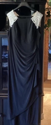 Alex Evenings 正装长裙 16 码黑色带奶油色蕾丝装饰 — 第 1/4 张图片