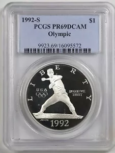 1992-S $1 Proof Olympic Baseball Silver Dollar PR69DCAM PCGS 16095572 - Picture 1 of 2