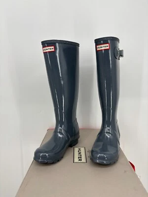 Hunter Original Tall Rain Boots M4 W5 Graphite Gray Gloss Waterproof WFT1000RGL - Image 1 of 4