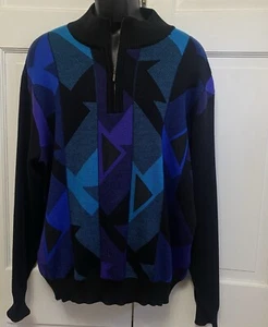Vintage St Croix Sweater XL 80s Mens Crew Neck Wool Sweater Geometric USA - Picture 1 of 9