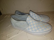 light blue checkered slip on vans