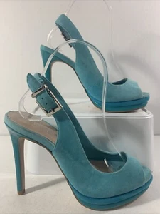 KURT GEIGER Carvela RRP£120 Turquoise Suede slingback heels. new! platform. UK4 - Picture 1 of 18