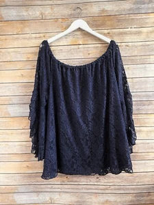 Forgotten Grace Blouse Women’s Size 3X Blue Lace Off The Shoulder NWOT - Picture 1 of 5