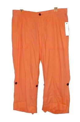Pantalones Nuevos, Larry Levine Crop 100% Lino Botón-Pestaña-Puños Coral Precio de venta sugerido por el fabricante-$60.00 10 Foto 1 de 4