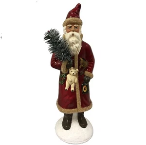 Schaller roter Weihnachtsmann mit Bär Pferd Spielzeug deutsche Pappmaché Bonboniere neu - Bild 1 von 4