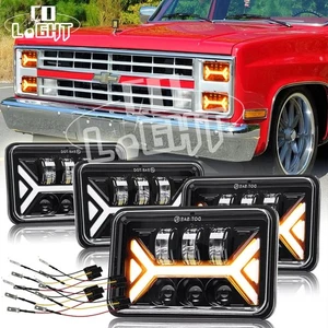 4X 4x6" LED Headlights Hi/Lo Beam DRL H4666 Fit Chevy C10 Pickup Truck 1981-1986 - Picture 1 of 20