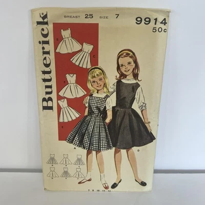Vintage Butterick 9914 Girls Jumper Sewing Pattern Size 7 Breast 25 USA 9 Pc - Image 1 of 4