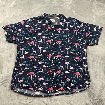 Camisa Free Planet Flamingo Abotonada Para Hombre 4XL Azul Marino Estampado Completo Foto 1 de 4