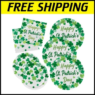 Complete Shamrock Disposable Dinner and Dessert Plates & Napkins for 50 Guests - Image 1 of 4