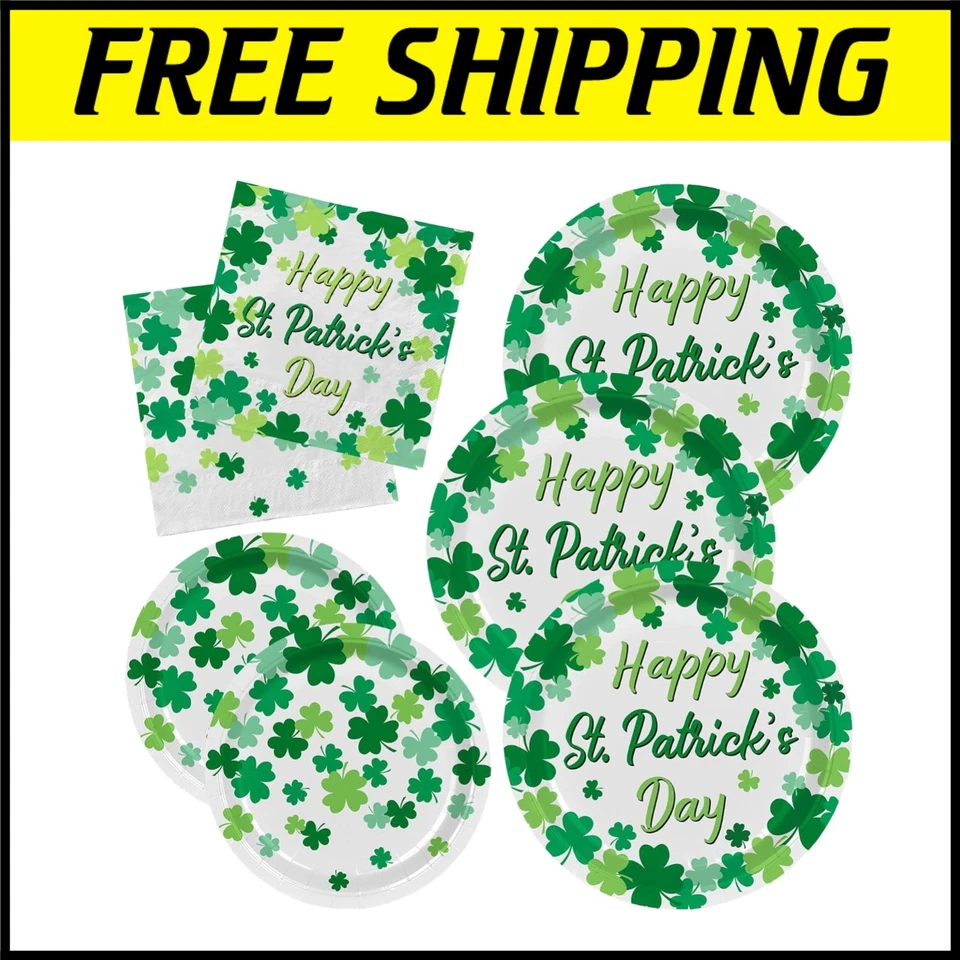 Complete Shamrock Disposable Dinner and Dessert Plates & Napkins for 50 Guests - Image 1 of 4