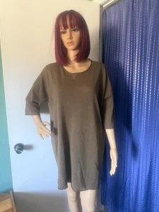 Eileen Fisher Oversized Tunic Top Size M-XL Organic Linen Cotton Blend Brown - Picture 1 of 8