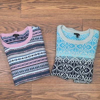 Lote De 2 Suéteres Talbots Para Mujer Med Fair Isle Nylon Mezcla Lana De Cordero Rosa Azul Foto 1 de 4