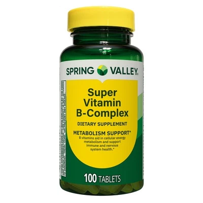 Spring Valley Super Vitamina B Complejo Tabletas Suplemento Dietético, 100 Unidades Foto 1 de 4