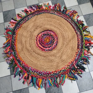 Rug Jute & Cotton 100% Handmade Round Rug Farmhouse Hand Braided Rustic Look Rug - Picture 1 of 7