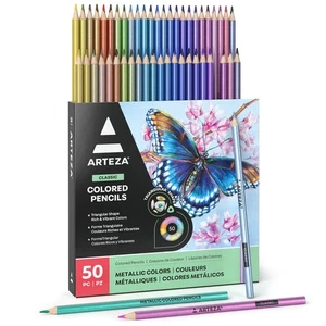 Metallic Colored Pencils, 50 Coloring Pencils, Triangular Grip, Pre-Sharpened... - Bild 1 von 8