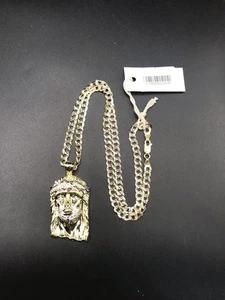 "Collar de cadena de eslabones cubanos colgante de Jesús de plata de ley 925 de oro sobre 20""" - Imagen 1 de 10