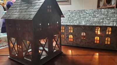 镀锌钢大蜡烛屋套装 2 件陶器谷仓重型假日罕见 — 第 1/4 张图片