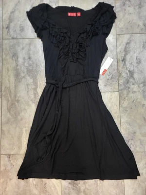 Vestido Elle Negro con Volantes Corpiño Corbata Cintura Hasta la Rodilla Mujer Talla Mediana Nuevo con Etiquetas Foto 1 de 4