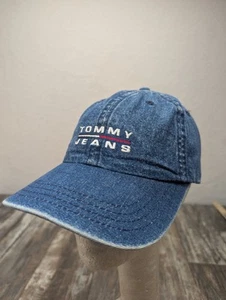 Vintage 90’s Tommy Hilfiger Jeans Denim Blue Adjustable Mens Strap Back Cap - Picture 1 of 15