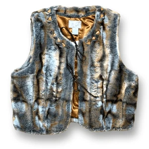 Vintage Y2K Alberto Makali Kunstfell Weste hellbraun grau cropped vorne zum Binden Nieten Boho - Bild 1 von 11