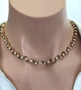 Collar Gargantilla Vintage Tono Dorado Vidrio Estrás Punta 17"L - Imagen 1 de 4