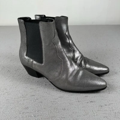 Saint Laurent Paris Silver Glitter Chelsea Heel Ankle Boots 40.5 EU - Image 1 of 4