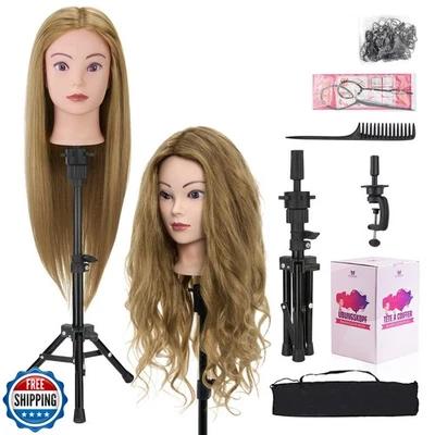28 Inch Mannequin Head 80% Human Hair with Tripod Stand,Mannequin Cosmetology - Image 1 of 4