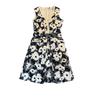 Abito Badgley Mischka nero bianco senza maniche A-Line lunghezza ginocchio taglia 4 donna - Foto 1 di 16
