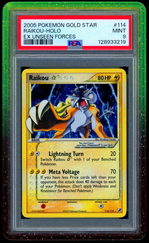 PSA 9 Raikou Gold Star 114/115 EX Unseen Forces Pokemon Card MINT - Image 1 of 2