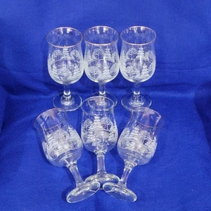 Vintage Arby's Libbey Frosted Winter Scene Wine Glass Goblets Gold Rim Set Of 6 - Picture 1 of 6