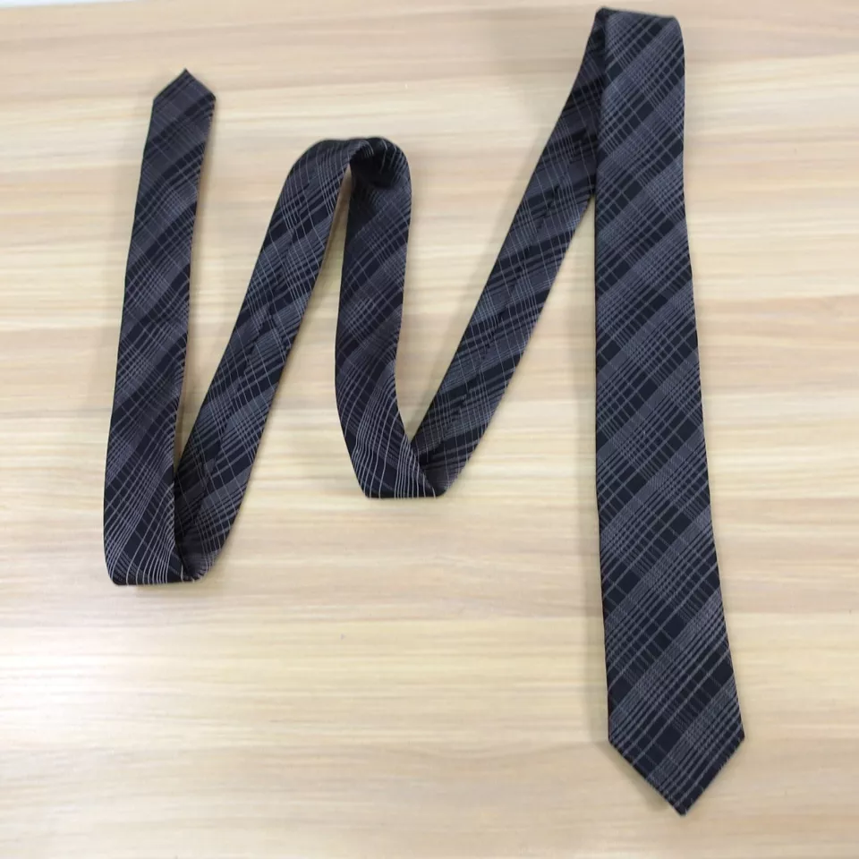 Corbata para el cuello para hombre CALVIN KLEIN negro tejido a cuadros seda moderno traje vestido diseñador Foto 1 de 4