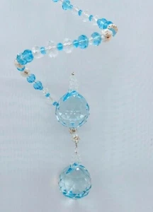 CRYSTAL SPIRAL SUNCATCHER light blue beads & 2x30mm crystal ball pendants - Picture 1 of 10