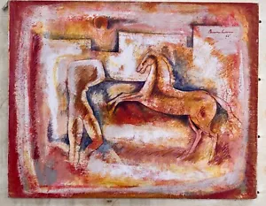 SAMI BURHAN 1966 ORIGINAL OIL/ Canvas , City Woman Horse No. 23 - Syria Art - Picture 1 of 11