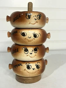 Stacked donuts Vintage 1950's Anthropomorphic Salt and Pepper Shakers JAPAN - Picture 1 of 18
