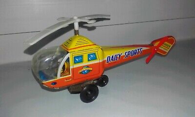 Japan Vintage Wind Up Tin Toy Daily World Sports Helicopter Hubschrauber Blech • 12.90€