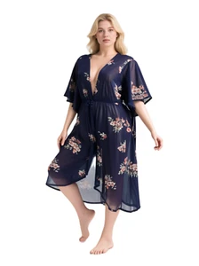Liberty Love Women's Blue, White, Green Pink Floral Waist Tie Kimono Size 2XL - Picture 1 of 11