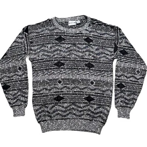 Vintage Piccadilly Sweater Mens Large Tall Gray Aztec Cosby Striped Knit Grandpa - Picture 1 of 9